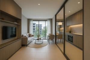 Modern condo show flat interior showcasing layout and amenities for prospective homebuyers