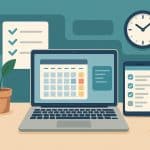 Digital productivity tools and apps on laptop and smartphone for better organization and efficiency