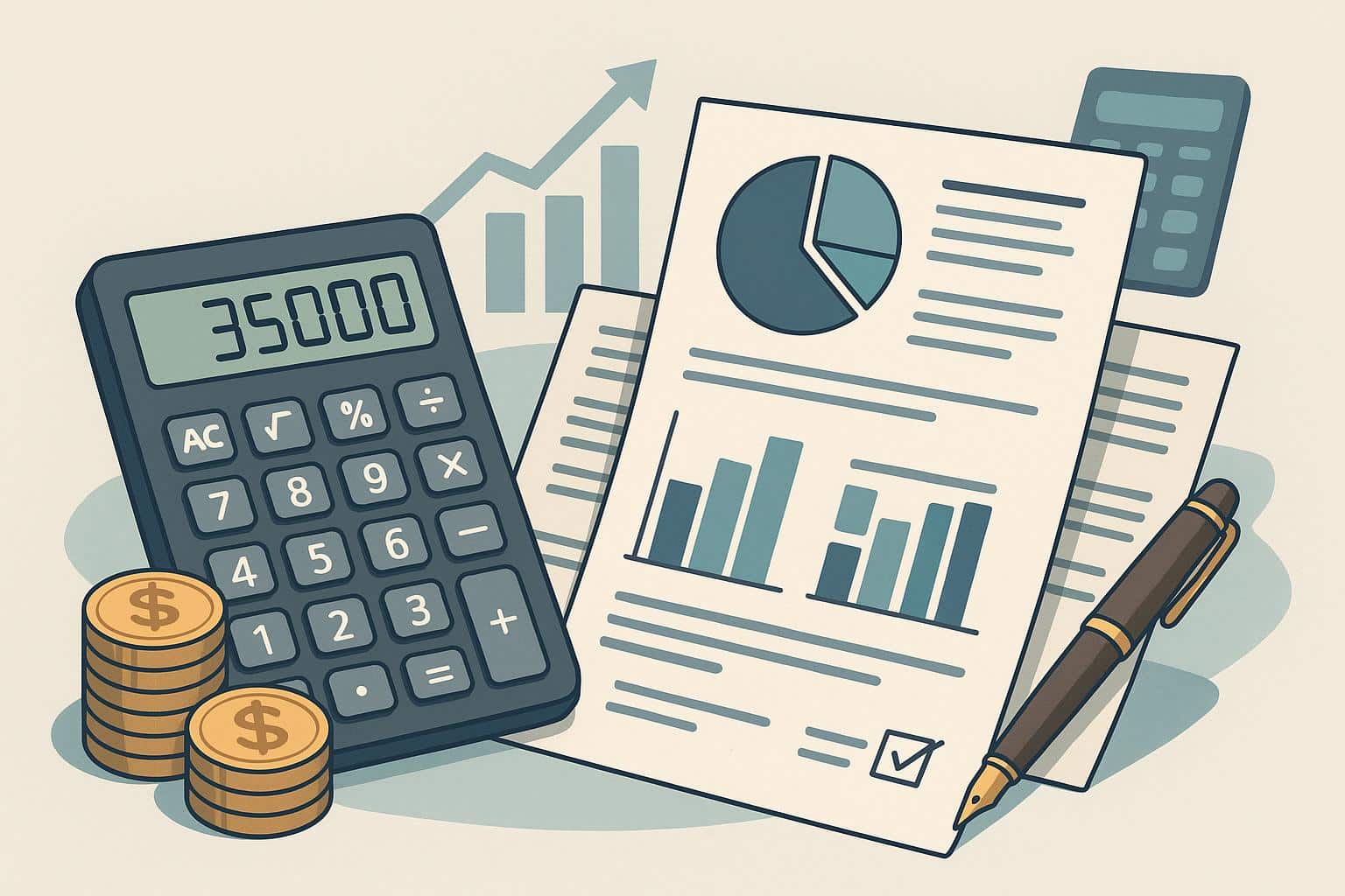 Digital settlement calculator with financial charts representing future financial planning.