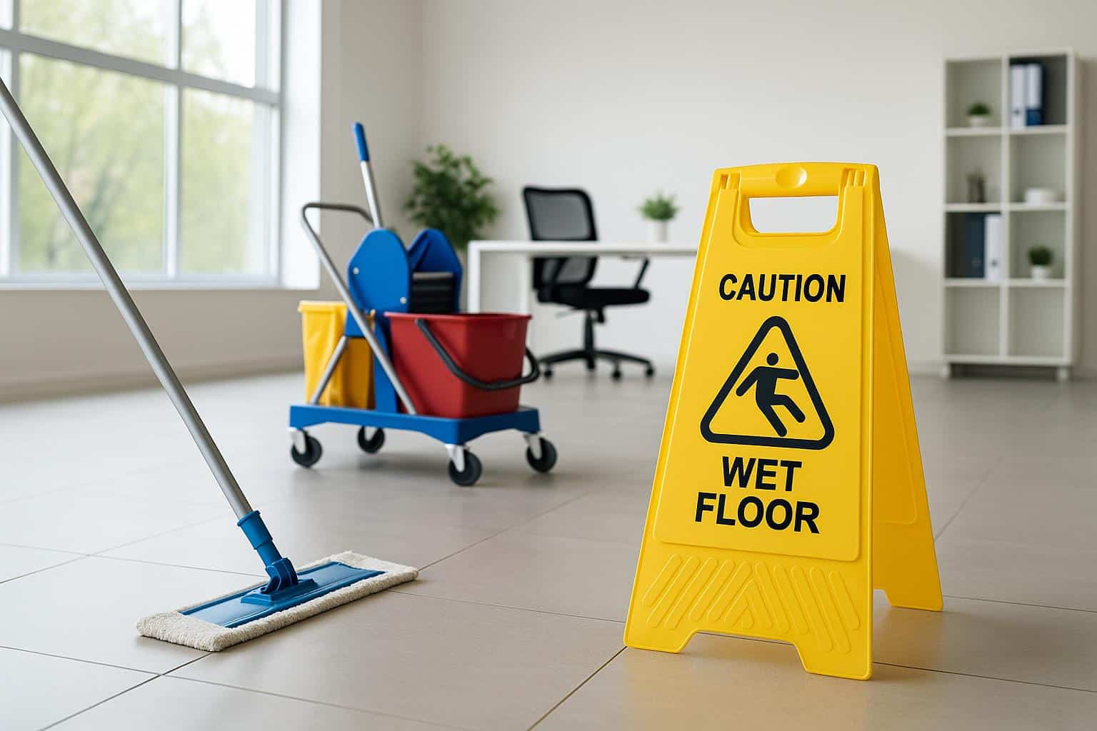 Professional cleaners sanitizing a modern office in New Jersey for commercial cleaning services