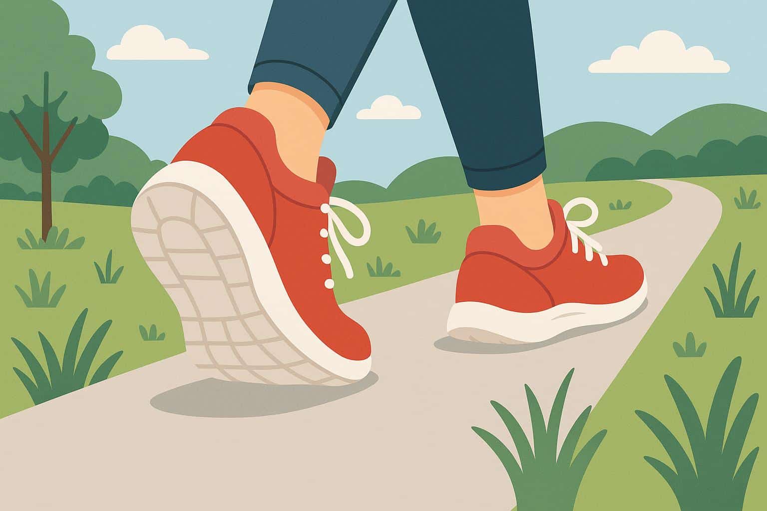 A scenic park trail with lush greenery, ideal for daily walking and strolling routines