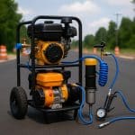 Portable air–power–pump rig equipment setup for mobile crews in field operation settings