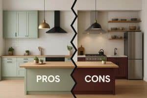 Modern kitchen with custom cabinetry, unique layout, and personalized design elements