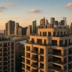 Luxury urban apartment exterior showcasing modern architecture and investment potential