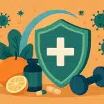 Fresh fruits, vegetables, and vitamins arranged to represent boosting immune system naturally