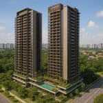Modern Lentor Gardens Residences surrounded by lush greenery in Singapore urban setting