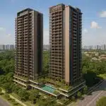 Modern Lentor Gardens Residences surrounded by lush greenery in Singapore urban setting