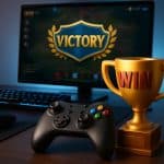 Gaming controller and headset on desk with glowing computer screen, representing online gaming tips