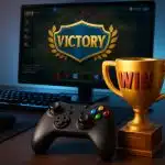 Gaming controller and headset on desk with glowing computer screen, representing online gaming tips