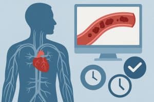 Medical professional reviewing recovery strategies for blood clot patients in a clinical setting