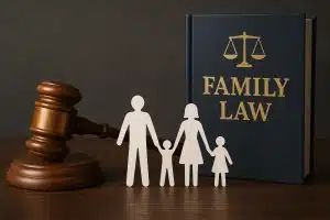 Scales of justice and legal documents representing family law attorney services