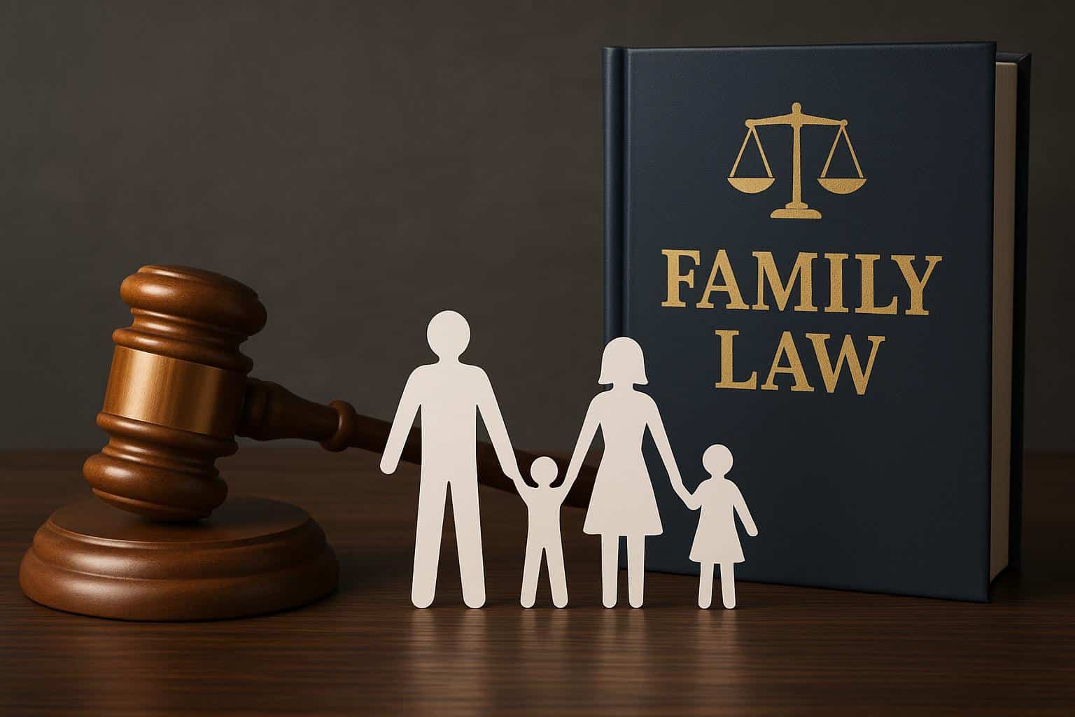 Scales of justice and legal documents representing family law attorney services