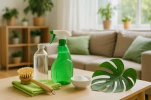 Eco-friendly cleaning products used in a modern Melbourne home for sustainable house cleaning