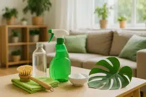 Eco-friendly cleaning products used in a modern Melbourne home for sustainable house cleaning