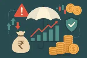 Forex trading chart with rupee symbol, highlighting risk management for Indian forex traders