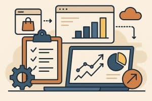 Digital tools and data charts illustrating future trends in product management innovation