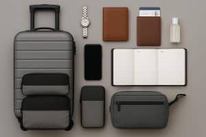 Organized suitcase with travel essentials, representing efficient packing for travel optimization