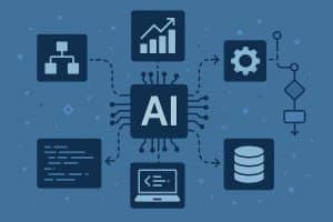 AI-powered software automating enterprise workflows with data analytics and smart technology