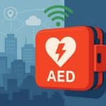 Smart AED device connected to mobile technology for faster emergency response in communities