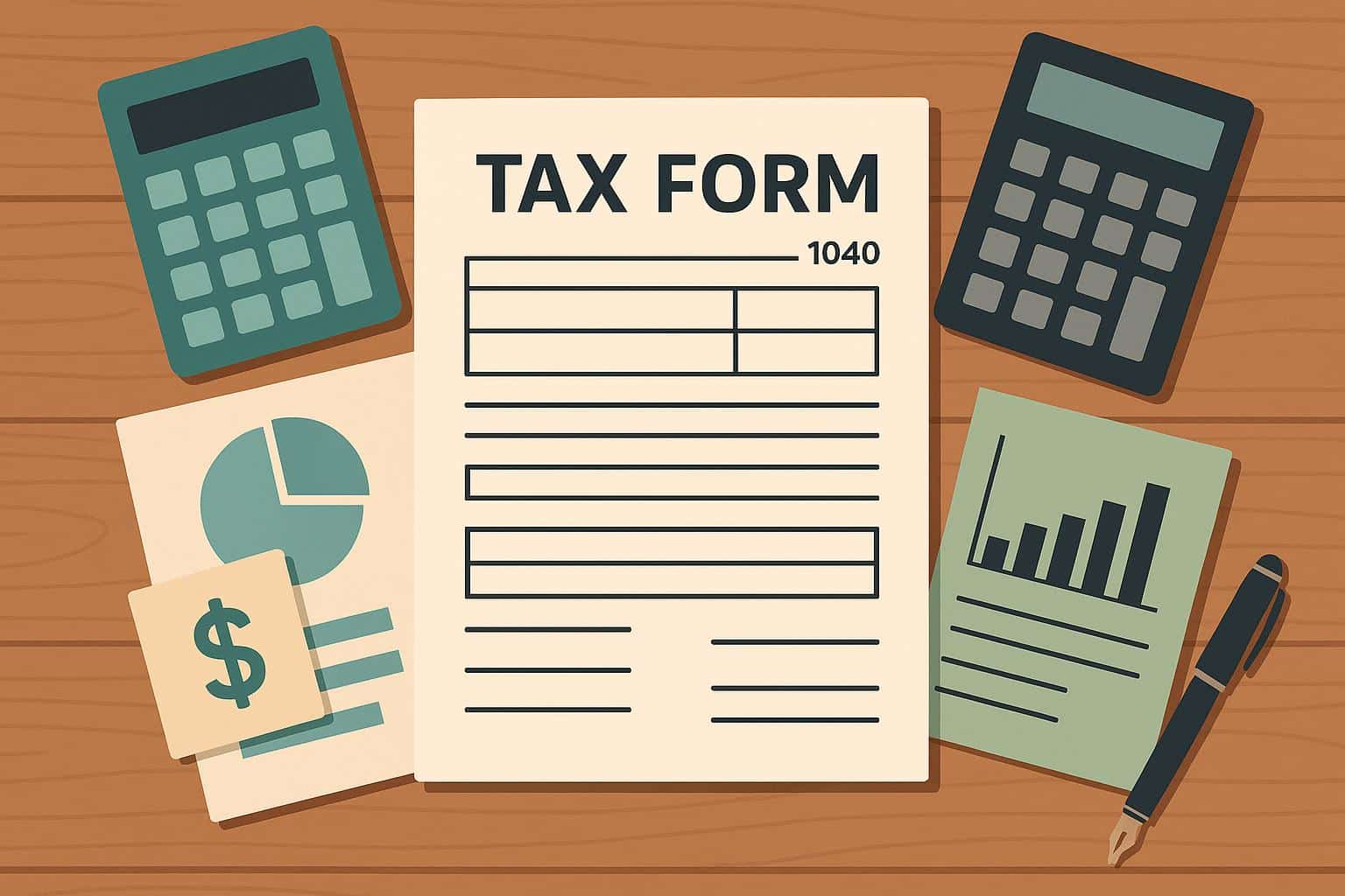 Stack of tax forms and a calculator on a desk, highlighting key tax document essentials