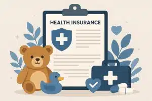 Child-only health insurance concept with child’s stethoscope and healthcare documents