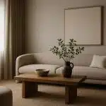 Minimalist living room with elegant furnishings reflecting quiet luxury and modern interior design