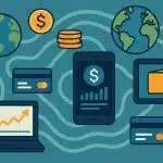 Global digital banking concepts with currency symbols and network connections illustrating finance