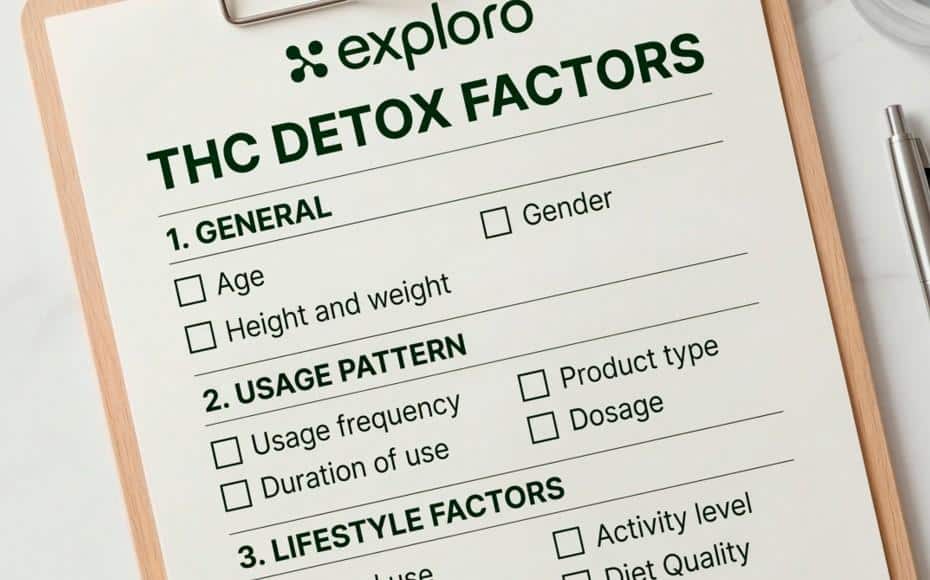a closeup of a clipboard with a document that has THC detox factors written on it