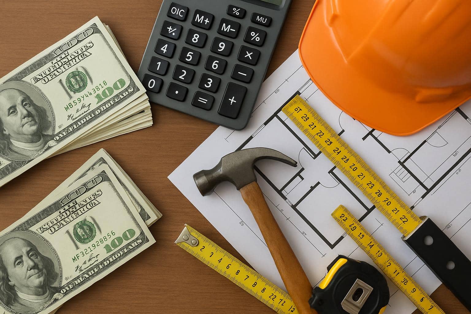 Renovation expert reviewing blueprints and construction plans for home improvement project