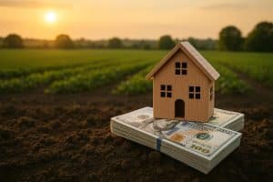 Aerial view of farmland highlighting property boundaries and real estate to illustrate land ownership