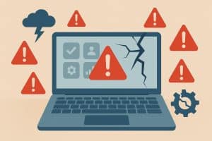 Frustrated business team struggling with outdated software and inefficient technology setup