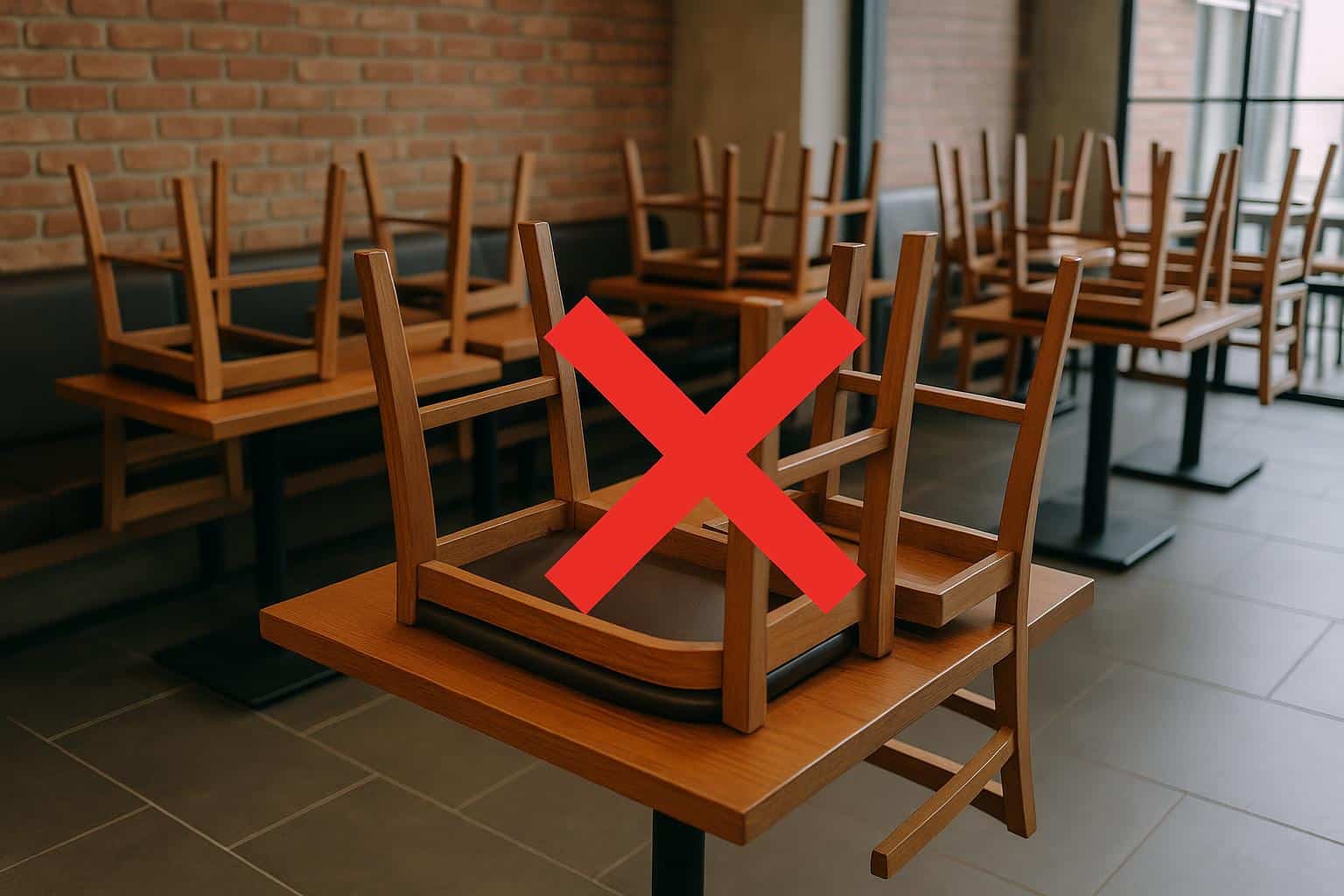 Rows of mismatched restaurant chairs highlighting common wholesale purchasing mistakes