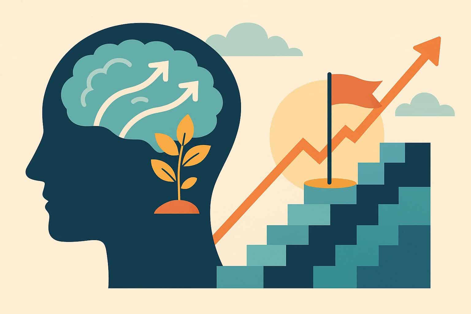 Growth mindset concept illustrating strong business leadership and professional success