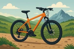 Mountain bike with multiple gears riding on rocky and smooth trail, showcasing terrain adaptability