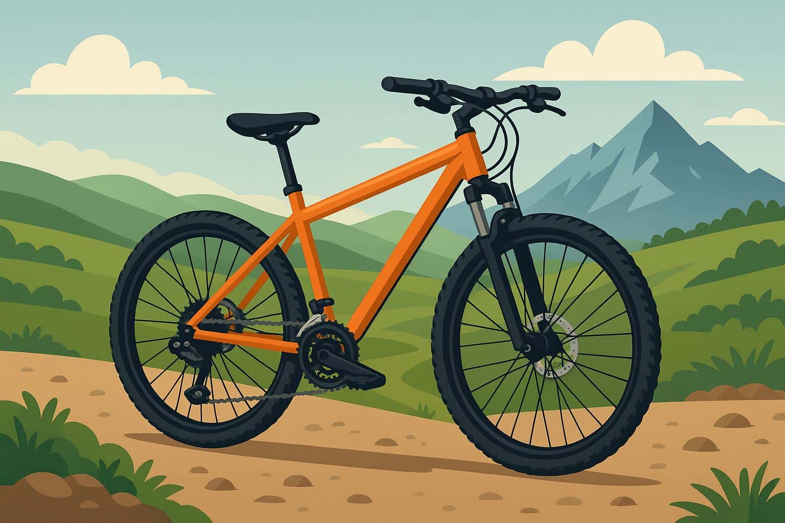 Mountain bike with multiple gears riding on rocky and smooth trail, showcasing terrain adaptability