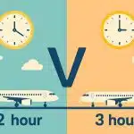 Airplane parked at airport gate illustrating flight delays of 2 hours and 3 hours comparison