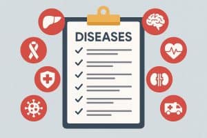 Critical illness insurance coverage concept with medical icons and disease-related graphics