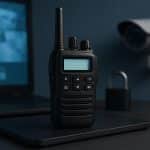 Two-way radios with digital displays used by security professionals for instant communication