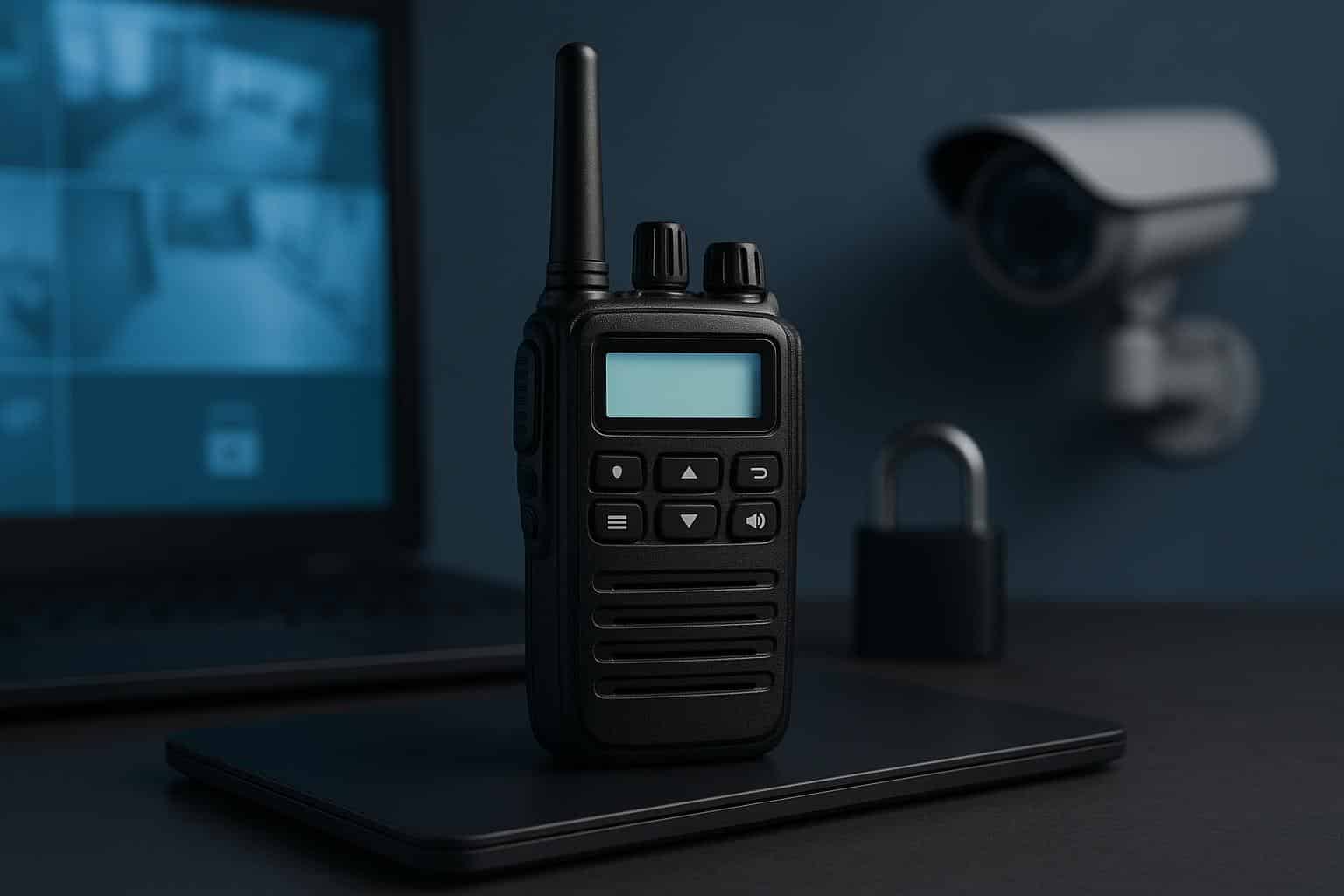 Two-way radios with digital displays used by security professionals for instant communication