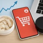 Nicotine pouches displayed with smartphones and digital shopping icons for online sales trends