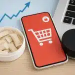 Nicotine pouches displayed with smartphones and digital shopping icons for online sales trends