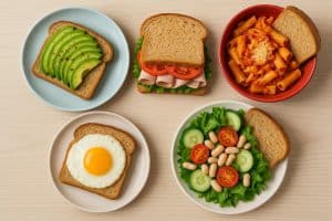 Assorted bread varieties paired with quick meal ingredients for convenient on-the-go meals