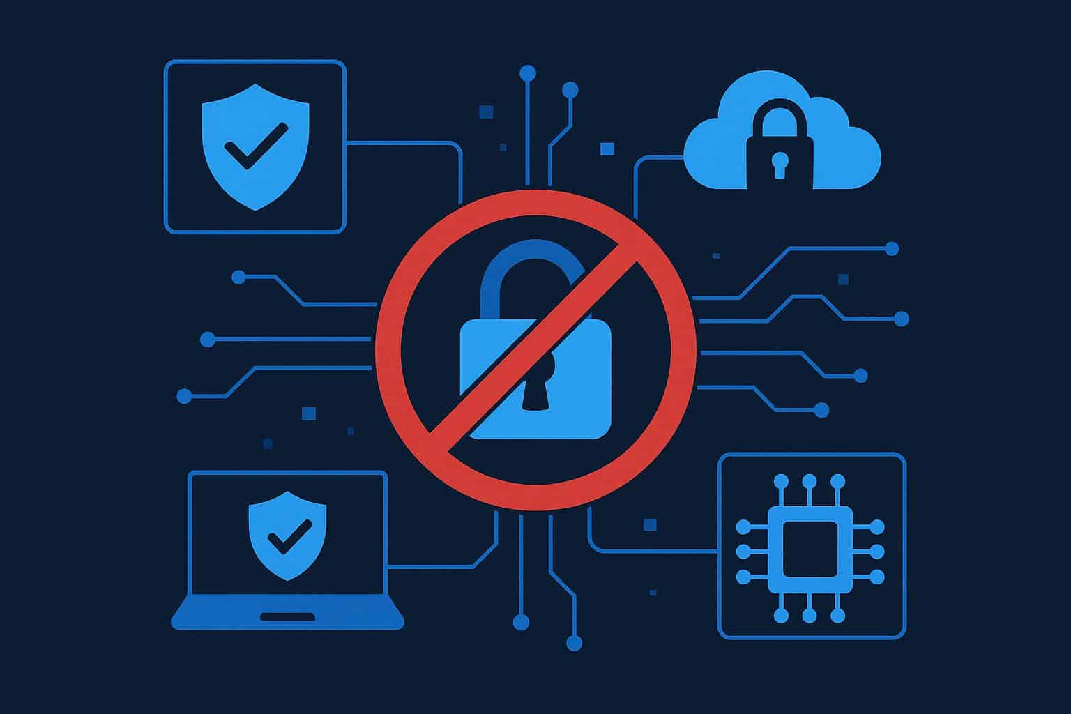 Zero trust architecture concept with network security icons and protected digital connections
