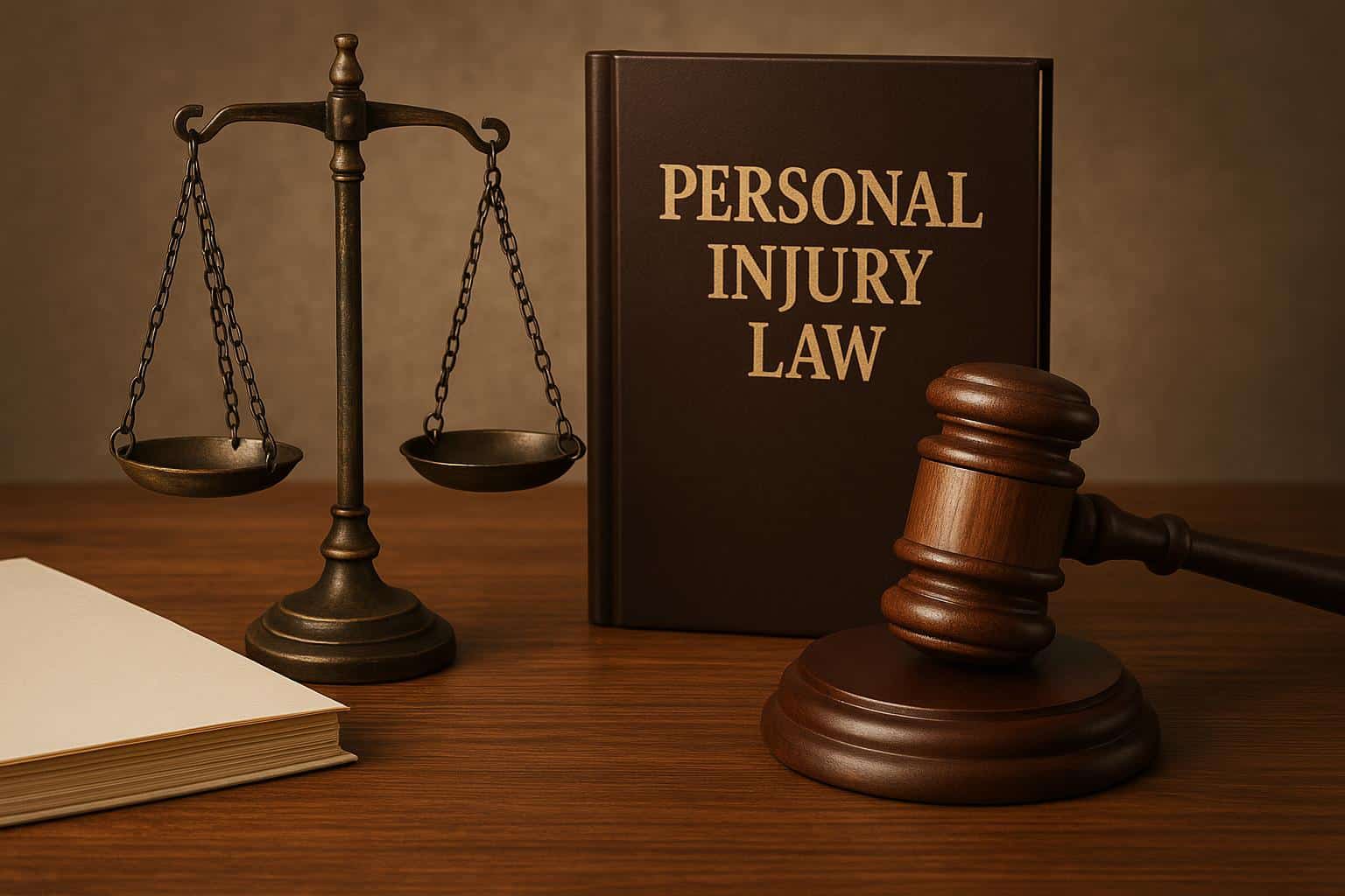 Gavel, legal documents, and scales of justice representing personal injury litigation principles