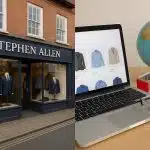 Stephen Allen Menswear store exterior showcasing transition from local shop to global e-commerce brand