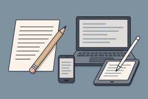 Laptop with digital writing software enhancing academic and professional communication efficiency