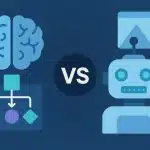 Machine learning and generative AI comparison concept with digital network and data visualization