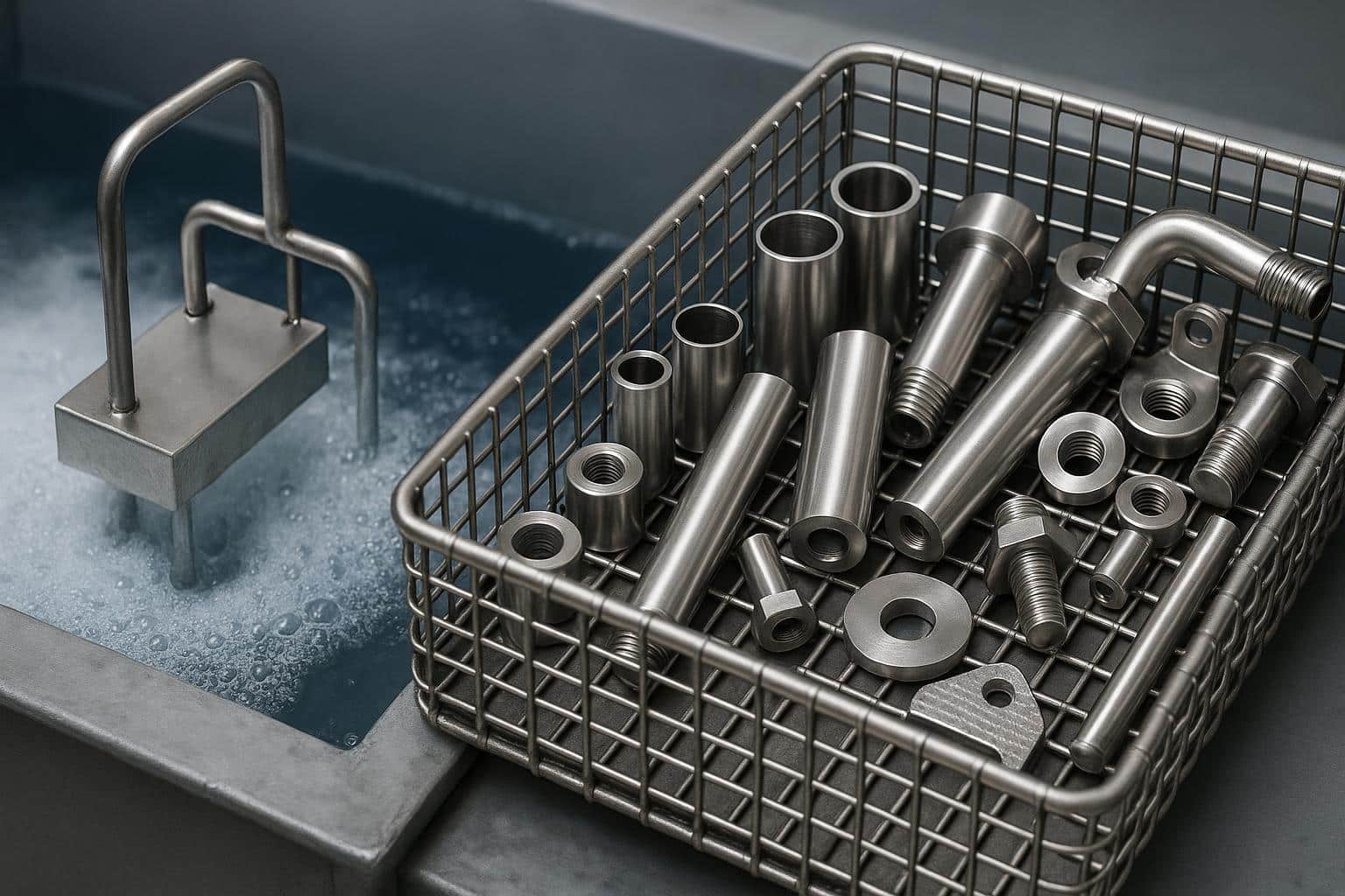 Electropolishing equipment finishing stainless steel parts for manufacturing cost reduction