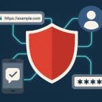 Graphic of shield protecting vanity URLs, social media icons, and mobile verification symbols