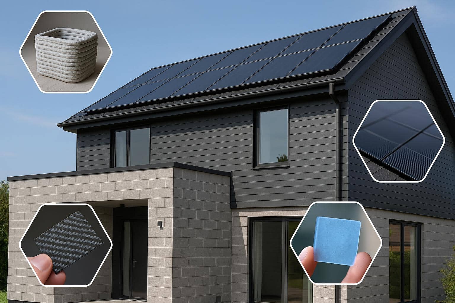 Modern house exterior showcasing advanced high-tech building materials and innovative architecture